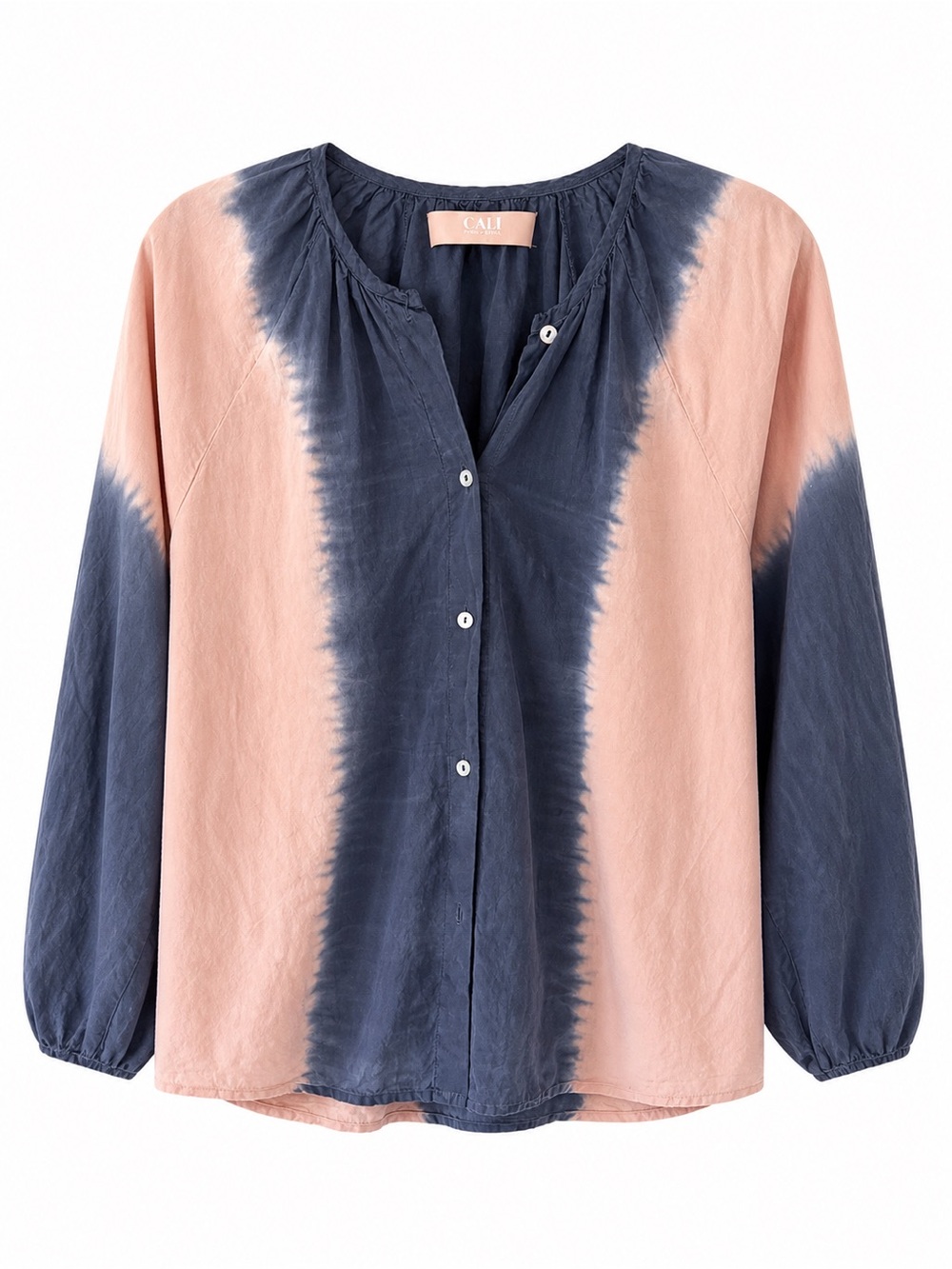 CALI Dreaming Tie Dye Cotton Button Front Blouse Blue Pink Boho S